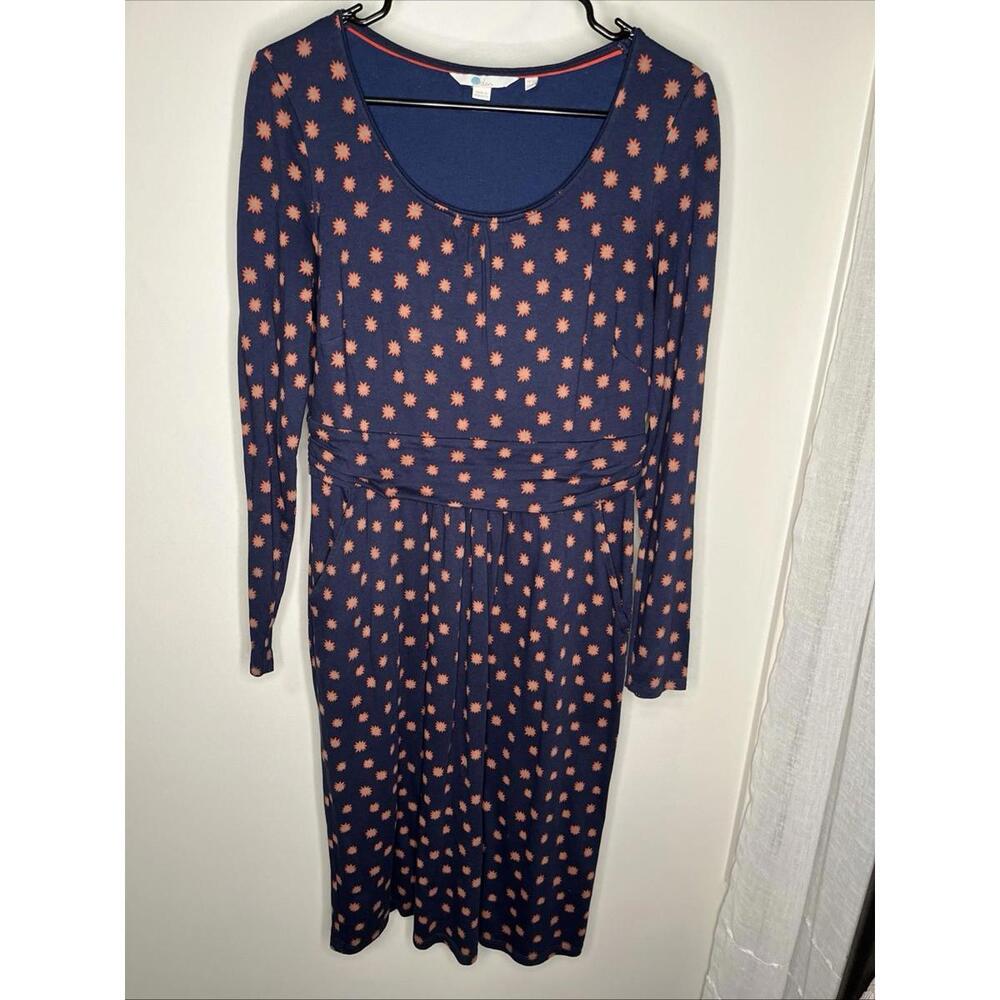 Boden Floral Mabel Jersey Dress Size 8 Long Navy Red Long Sleeve Pockets Ruched
